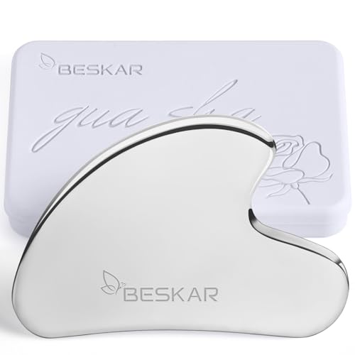BESKAR Gua Sha Facial Tools, Stainless Steel Guasha Massage Sticks for Jawline Sculpting, Tighten Face Skin and Reduce Wrinkles, Face Eyes Body Neck Massage Tool, Skin Care Gift