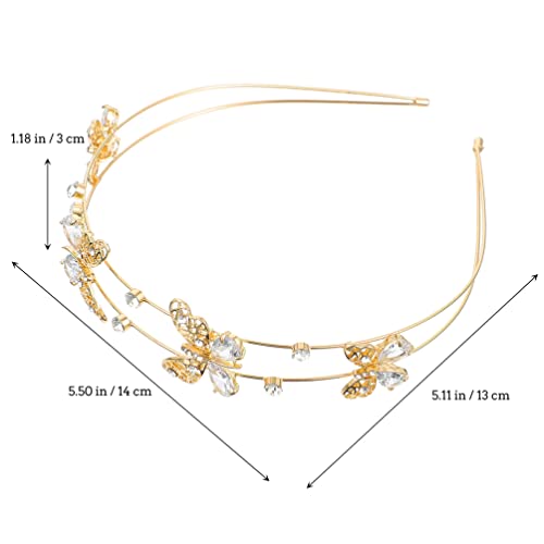 Beaupretty Bride Wedding Headband, Rhinestone Crystal Ornament Butterflies Girls Crown Tiara for Females (Golden)