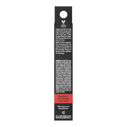 e.l.f. Glossy Lip Stain, Long-Lasting, Lightweight Lip Stain For A Sheer Pop Of Color & Subtle Gloss Finish, Vegan & Cruelty-Free, Fiery Red
