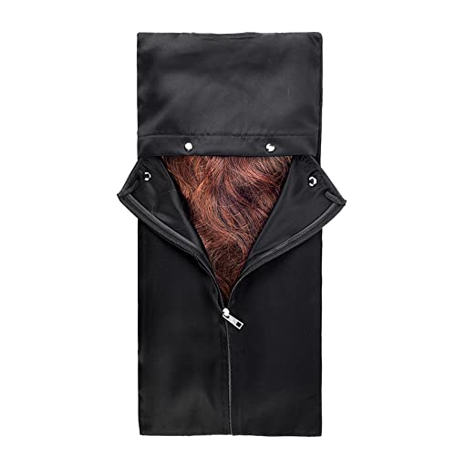 5 Pieces Satin Wigs Storage Bag Hair Extensions Holder Hairpieces Ponytail Bundles Carrier Case with Zipper Folding Hanging Protector Pouch for Travel Daily Use (Black)