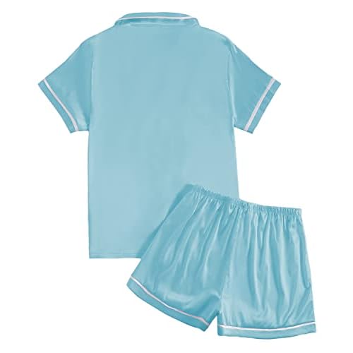 LYANER Women's Satin Silky Short Sleeve Button Shirt Sleepwear 2Piece Pajama Set