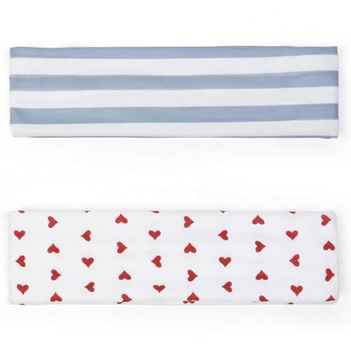 TERSE Fashion Women's Headbands for Short Hair Non Slip Elastic Floral Hairbands, Soft Fabric 2 Inches Thick Stripe Head Bands for Girls, Valentine's Day Heart Headbands