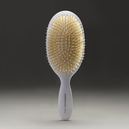 Luxury Hair Brush for Dry Hair ? Boar Bristle & Soft Ballpoint Tip | Detangler Brush for Shine, Texture & Frizz Control ? Addendum Hair Professional Salon Tool (White)