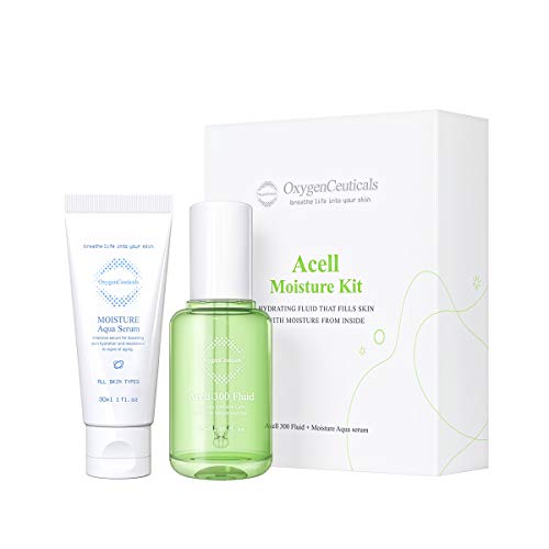 OxygenCeuticals Acell Moisture Kit ? Acell-300 Fluid 30ml + Moisture Aqua Serum 30ml, Lightweight Hydrating Ampoule & Serum Duo for Moisture Balance & Sensitive Skin