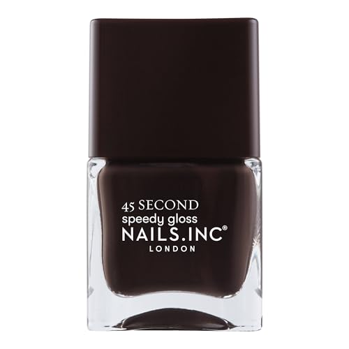 Nails Inc 45 Second Speedy Gloss, Chelsea, Dark Brown, Glossy, No Chip, Long Lasting, Quick Dry, Air Dry, Professional Manicures & Pedicures, Fingernails & Toenails, Vegan Nail Polish, 0.47 Fl Oz