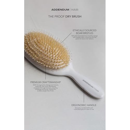 Luxury Hair Brush for Dry Hair ? Boar Bristle & Soft Ballpoint Tip | Detangler Brush for Shine, Texture & Frizz Control ? Addendum Hair Professional Salon Tool (White)