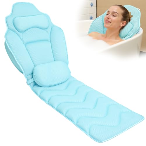 Full Body Bath Pillow for Bathtub - Extra Long 61¡¯¡¯ Bath Pillows for Tub, Ergonomic 4D Air Mesh Tub Pillow with Head, Neck & Lumbar Support, Bathtub Pillow Spa Cushion with Non-Slip Suction Cups