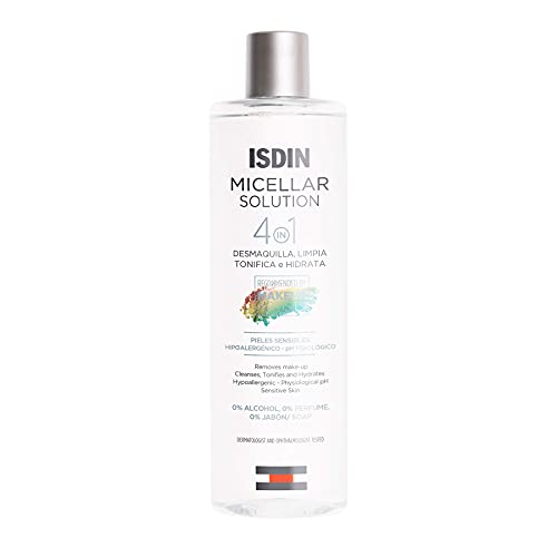 ISDIN Micellar 4-in-1 Facial Cleansing Water Solution - Hydrating and Cleansing Toner and Makeup Remover for Sensitive Skin, 13.5 FL OZ
