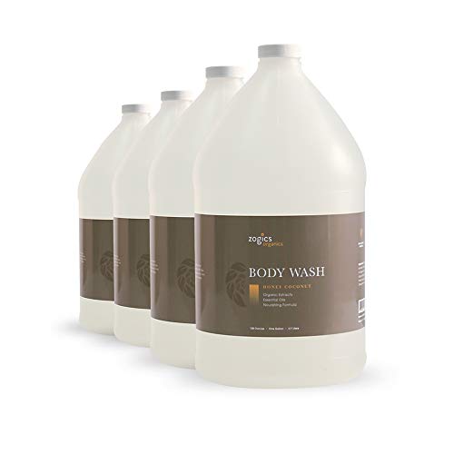 Zogics Organics Body Wash ? Moisturizing Body Wash for Men and Women, Plant-Based Formula Made with Essential Oils, Great as Body Wash Refill in Facilities, Honey Coconut Scent (4 Gallons/Case)
