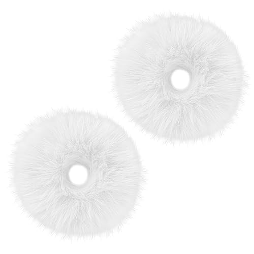 Lusofie 2Pcs White Pompom Hair Tie Furry Faux Rabbit Fur Fuzzy Scrunchies White Fuzzy Hair Ties Baby Hair Ties Ponytail Holders Pom Hair Accessories for Girl Women