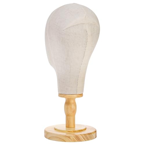 Peohud 21 Inch Mannequin Head, Canvas Wig Head Stand with Detachable Wood Stand, Linen Hat Display Model Head for Caps, Headdress, Wig Making