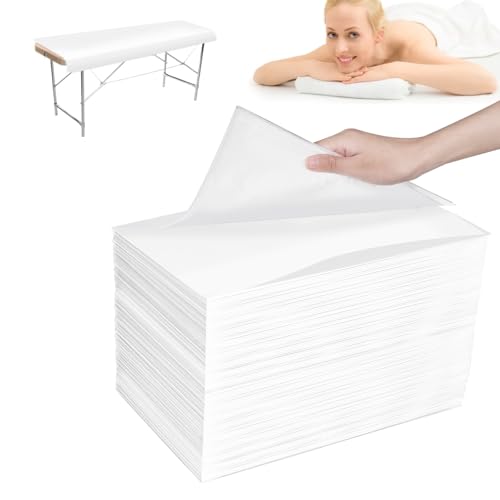 100PCS Disposable Bed Sheets 31.5" x 71", Non-Woven Fabric Massage Table and Spa Bed Covers, Breathable and Durable for Ultimate Hygiene and Comfort in Massage, Tattoo, and Spa Treatments (White)