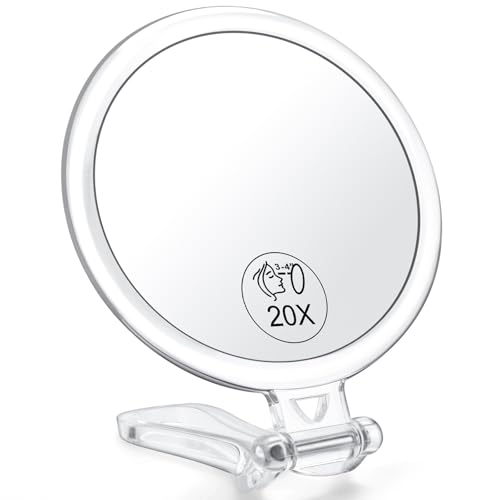 20x Magnifying Mirror, Travel Handheld Mirror - 2-Sided Hand Mirror with 1X 20X Magnification & Adjustable Handle, Portable Small Travel Makeup Mirror, Girl Women Mother's Gift