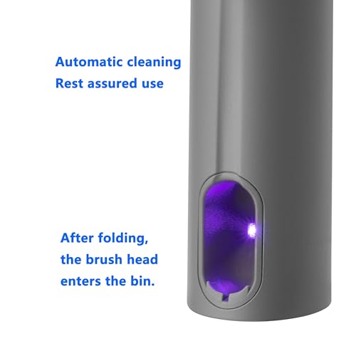 Folding Grey Sonic Electric Toothbrush Self Cleaning Travel Rechargeable Portable.4 Brush Heads.