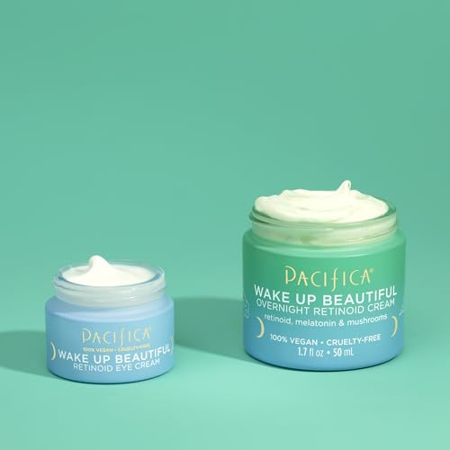 Pacifica Beauty Wake Up Beautiful Retinoid Eye Cream & Overnight Retinoid Cream Set, Skincare, Moisturizer, Face Cream, For Dry, Aging, Sensitive Skin, Vegan, 0.5 fl oz and 1.7 fl oz (Set of 2)
