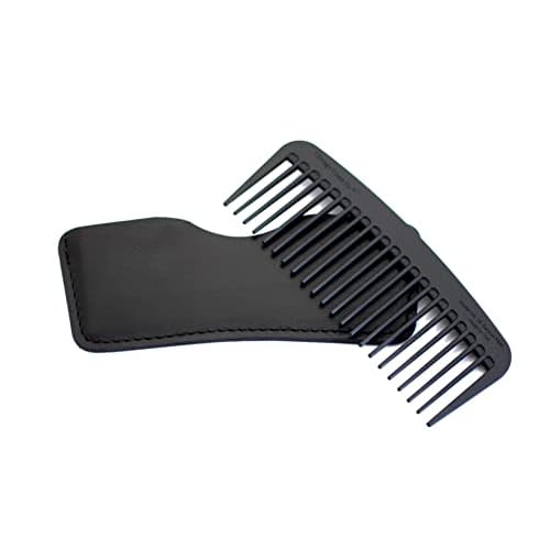 Chicago Comb Model 10 Carbon Fiber + Black Horween Leather Sheath, Wide Tooth, Made in USA