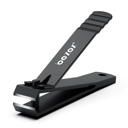 BEZOX Large Toe Nail Clippers for Thick Nails - Straight Edge Nails Clipper for Men, Toenails Clipper for Seniors, Heavy Duty Stainless Steel Fingernail Clippers for Women, Thick Toenails Tool - Black