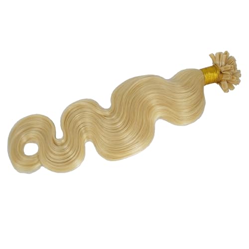 U Tip Hair Extensions Human Hair Wavy Blonde Pre-bonded Weft 613 BW Bundle(18")