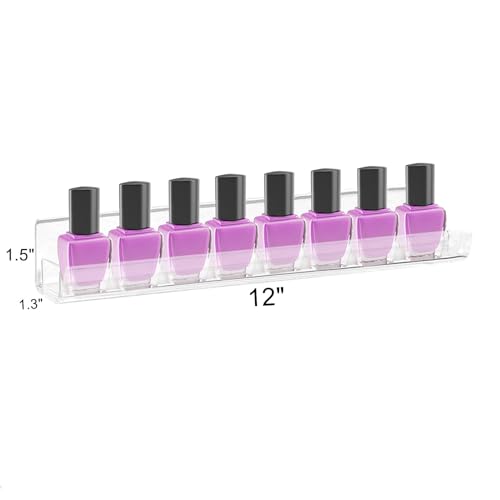 ROYALITA 8-Pack Acrylic Shelves - Nail Polish Organizer Wall Mounted Shelves, Nail Polish Rack with Removable Anti-Slip End Inserts, Nail Polish Holder for Bottles Nail Polish Display & Storage Shelf