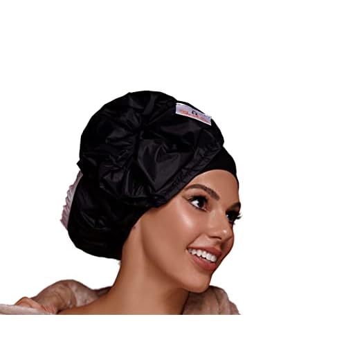 Luxury Waterproof Shower Cap - Innovative Open-Ended Design - Black