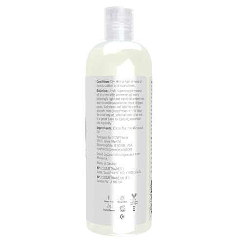 NOW Foods Solutions, Liquid Coconut Oil, Light and Nourishing, Promotes Healthy-Looking Skin and Hair, 16-Ounce