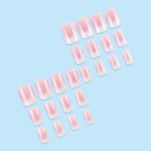 Medium Square Press On Nails Girls Fake Nails with Pink to white Ombre Simple and Stylish Design, Acrylic Artificial False Nails Press On Stick On Nails for Women