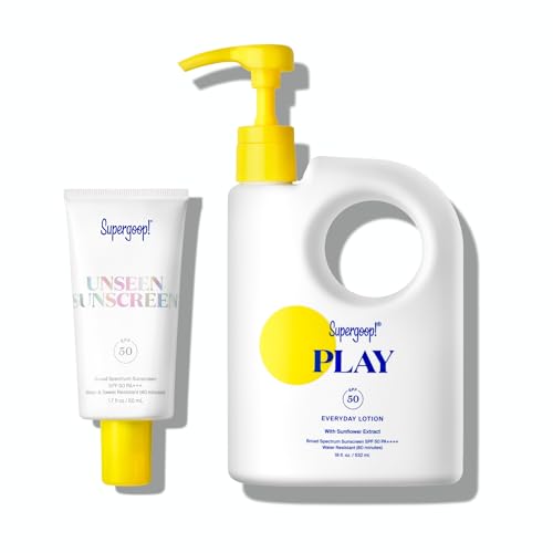 Supergoop! Unseen Sunscreen SPF 50 Invisible Sun Protection for Face (1.7 fl oz) + PLAY Everyday Lotion SPF 50 (18 fl oz) - Broad Spectrum Body & Face Sunscreen Recommended for Sensitive Skin