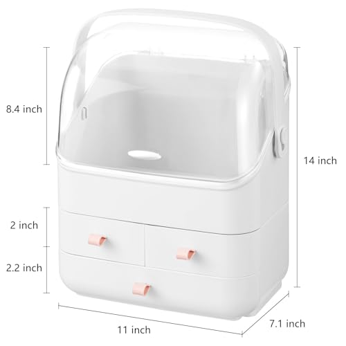 HBlife Makeup Organizer, Waterproof & Dustproof Cosmetic Storage, Fully Open Lid Makeup Display Box, Skincare Organizer for Bathroom Countertop Vanity, White