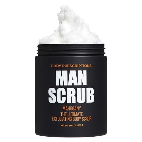 Body Prescriptions Men¡¯s Exfoliating Body Scrub ? Ultimate Skin Cleansing Wash in Jar with Twist-Top Lid, For All Skin Types, 21 Ounce (Pack of 1), Mahogany