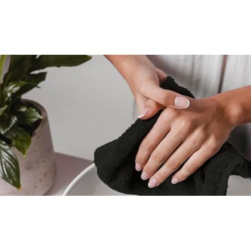 Avalon Towels Cotton Washcloths ? (Pack of 60) Size 12x12 Inches, 100% Ring Spun Cotton, Soft & Absorbent Face Towels, Gym Towels, Hotel and Spa Quality, Reusable Fingertip Towels (Black)