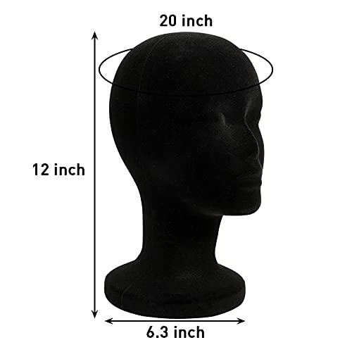 Foraineam 2 Pack Black Foam Mannequin Head, 12 Inch Female Manikin Foam Heads, Wig Holder Hats Glasses Headband Hairpieces Display Stand