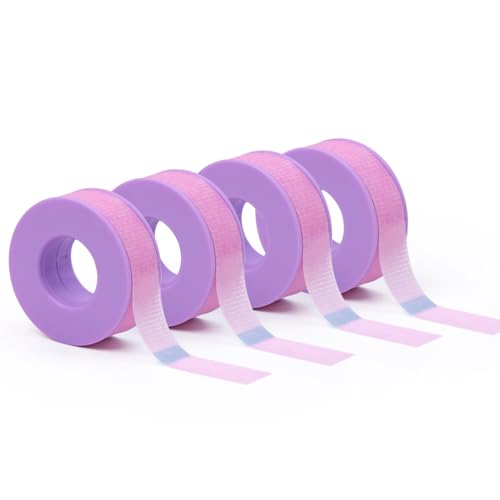 LZM Lash Tape for Eyelash Extensions,Eyelash Tape Silicone Gel Eyelash Extension Tape for Sensitive Skin Pain-Free Removal Lash Extensions Tape(0.5in x 4yd,4Rolls,Purple)