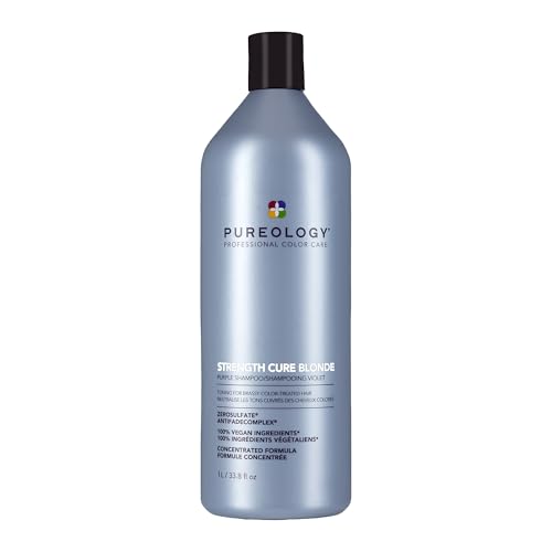 Pureology Strength Cure Blonde Purple Shampoo - For Blonde & Lightened Color-Treated Hair, Tones & Fortifies Brassy Hair, Sulfate-Free & Vegan