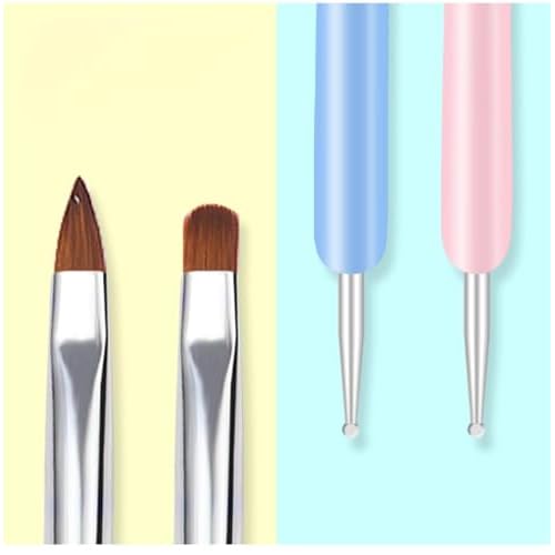 Nail Art Brushes, 6Pcs Nail Art Painting Tools with Nail Art Fine Liner Brush, Nail Design Painting Brushes Set, Builder Gel Brush, Nail Dotting Pen for Gel Polish Manicure Salon DIY, Multicolor
