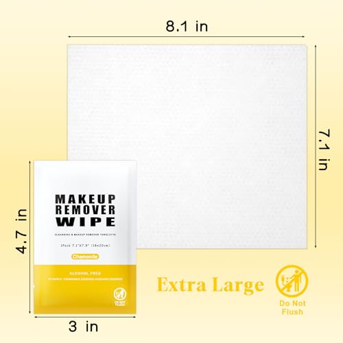 Pack of 100 Makeup Remover Wipes Individually Wrapped,Chamomile Scent,Face Cleansing Wipes Bulk, Travel Towelette Makeup Remover Cloth for Face Cleansing Skin Care Remove Makeup