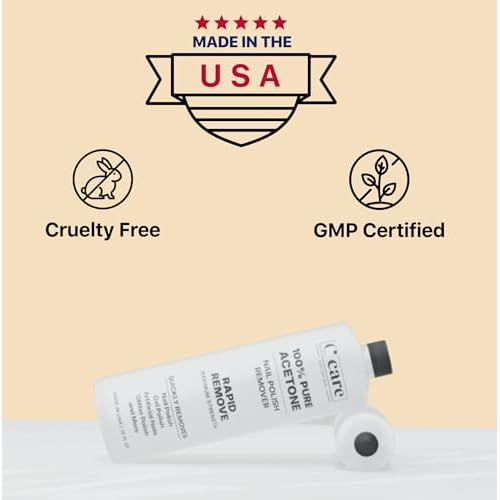 100% Pure Acetone Nail Polish Remover | Professional Quality | Easy To Use | Rapidly Removes Natural, Gel, Acrylic, and Glitter Nails | 8 Fl oz