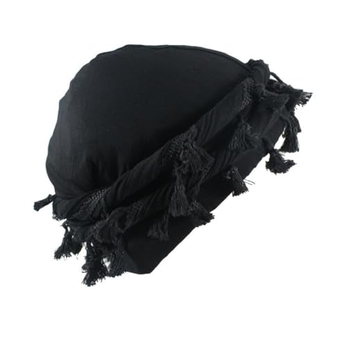 YuMENo Turban for Men Women Vintage Twist Durag Head Wraps Satin Lined Halo Turban with Tassel Waves Braids