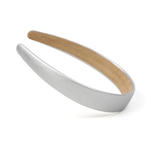 Silver Headbands for Women 1 Inch Wide Thick Silver Hairband Faux Leather Headband for Women and Girls Fashion Plastic Hard Head Band Solid Colors