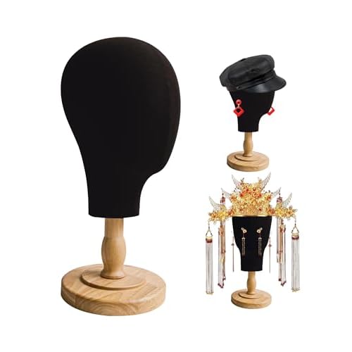 CHADWICK Black Mannequin Head for Wigs, Hats, 21 Inches Fursuit Head, Hat Stand Holder with Detachable Wood Stand, Professional Canvas Block for Shops, Home Decor, Hair Salon Display