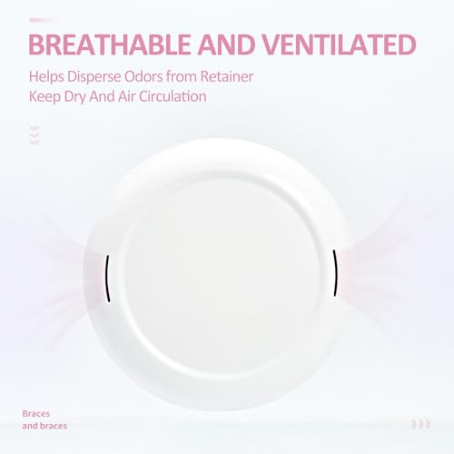 Retainer Case Slim Aligner Case with Vent Holes Removable Inner Tray Silicone for Easy Cleaning (White Pink)