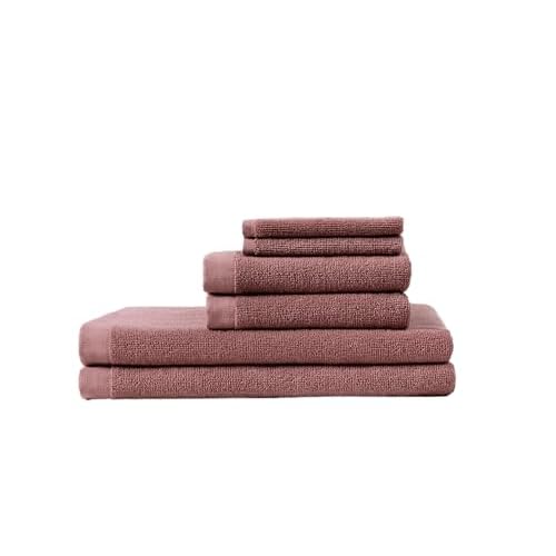 Coyuchi Classic Organic Cotton Terry Bath Towels, 6-Piece Towel Set, Plum Blossom, Quick-Dry, Highly Absorbent, Soft, Lightweight, 100% GOTS Certified, 2 Hand Towel, 2 Bath Towel, and 2 Washcloth