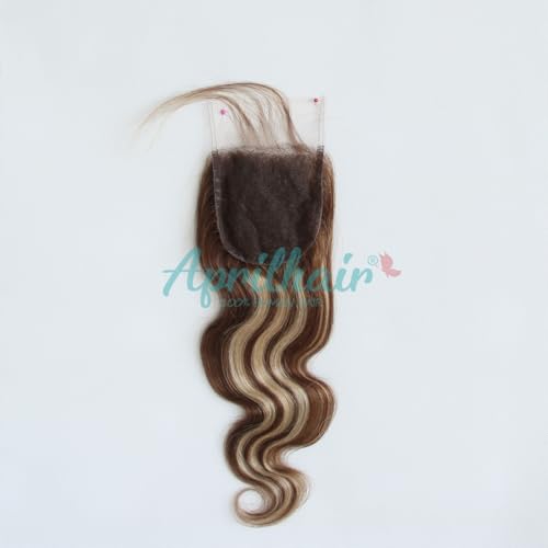 8A Pre Plucked 4x4 Lace Closure With 3 Bundles Highlight P4/27 Brown Honey Blonde Body Wave Brazilian Virgin Human Hair (14with18 20 22)