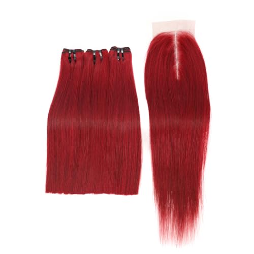 99j Bone Straight Vietnam Virgin Human Hair 3 Bundles with Kim K 2 * 6 Closure, Best Raw Hair 15A Hair Extension Burgundy, 100% Unprocessed Premium Raw Hair for Black Women (12''12''12'' + 10'')