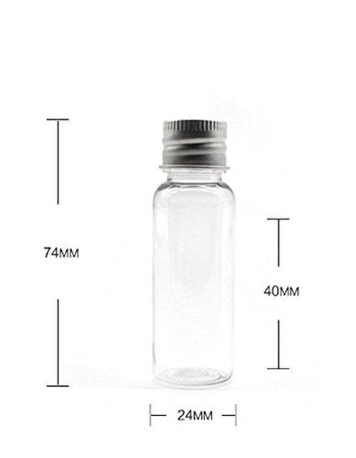 12Pcs 10ml/20ml Empty Refillable Clear Plastic Bottle with Aluminum Screw Cap Travel Small Container (20 ML)