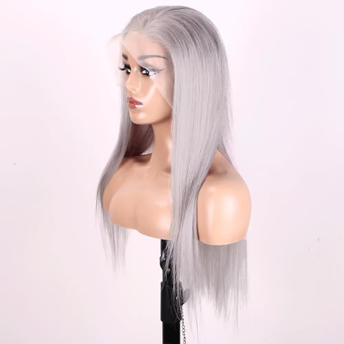 Grey Lace Front Wigs Human Hair Silver 13x4 Straight HD Transparent Lace Frontal Human Hair Wig for Woman Glueless Brazilian Virgin Human Hair Wig Pre Plucked Bleached Knot 28 Inch 180% Density