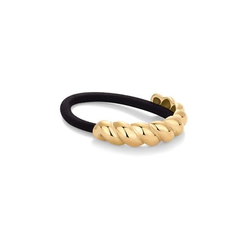 PAVOI 14K Yellow Gold Plated Waterproof Chunky Croissant Metal Hair Cuff for Women - Stainless Steel Statement Ponytail Cuff Fashion Accessories - Twisted Stretchy Gold Hair Ties for Ponytails