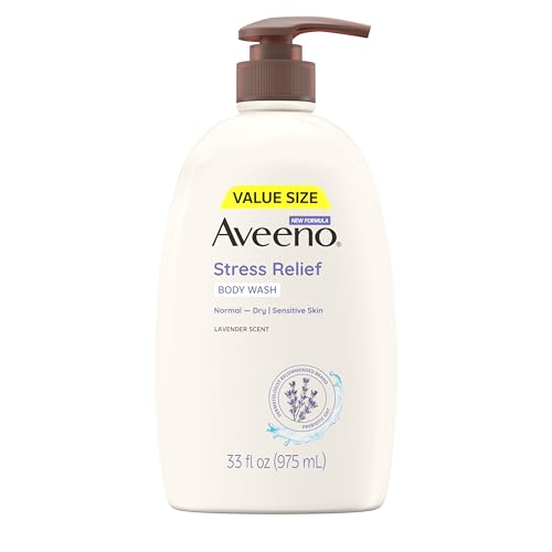 Aveeno Stress Relief Body Wash for Women, Calming Lavender Scent & Prebiotic Oat, Cleanser for Sensitive Dry Skin, Paraben, Dye & Soap-Free, 33 Fl Oz