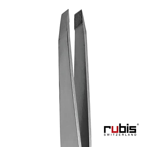 Rubis Classic Diamond Coated Tip, Stainless Steel Slanted Tweezers for Precise Eyebrows and Hair Removal, The Precious Stone Collection,1K102DT, Polished Silver