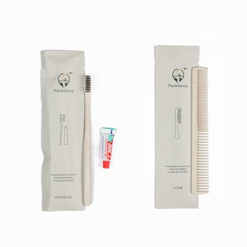 PackSavvy Travel Size Toiletries | 12 Piece Box | Sets of 3 | Disposable Toothbrush, Razor, Comb and Cotton Swabs Set | Travel Essentials | Air bnb Essentials