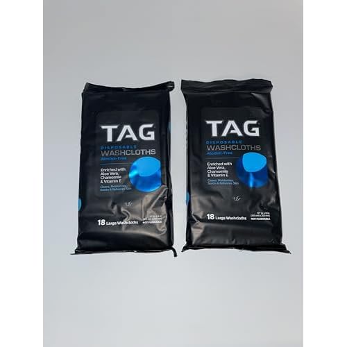 Generic- Tag 2 PACK Disposable Washcloths Alcohol-Free 18 per Pack, 36 total cloths, 12" x 8", Enriched with Aloe Vera, Chamomile, & Vitamin E. Not Flushable